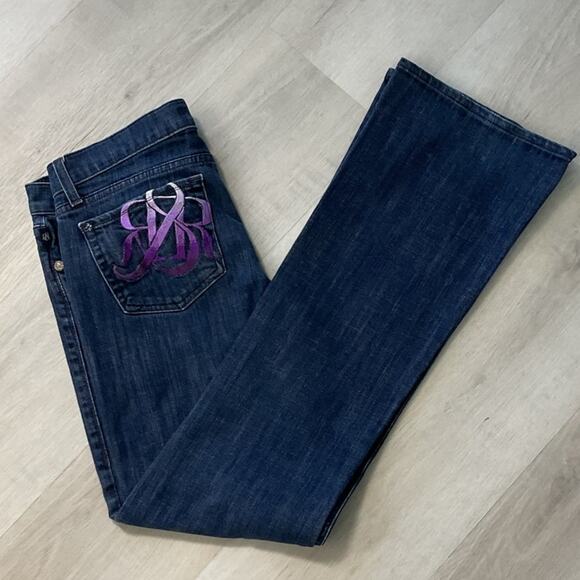 Rock and Republic Denim - Rock and Republic Womens Size 29 Purple Embroidered Denim Bootcut Jeans mn,